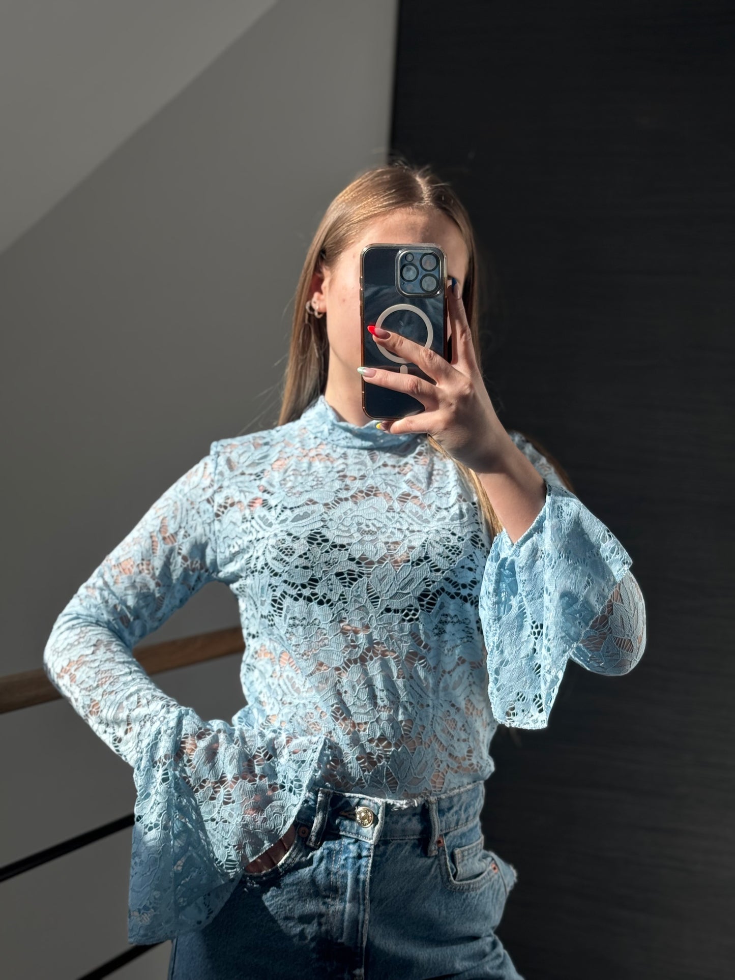 T-shirt en dentelle Bleu ciel