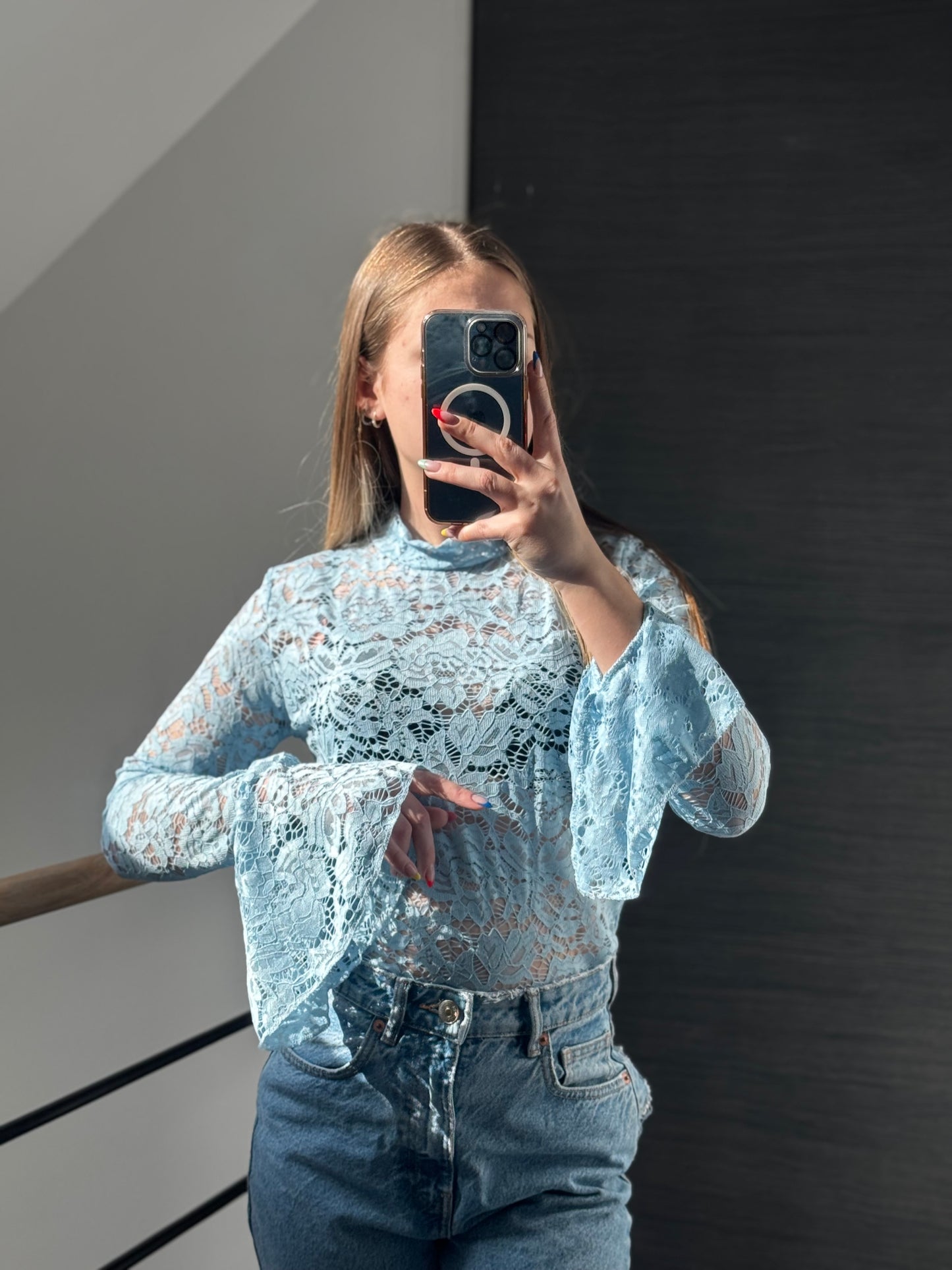 T-shirt en dentelle Bleu ciel
