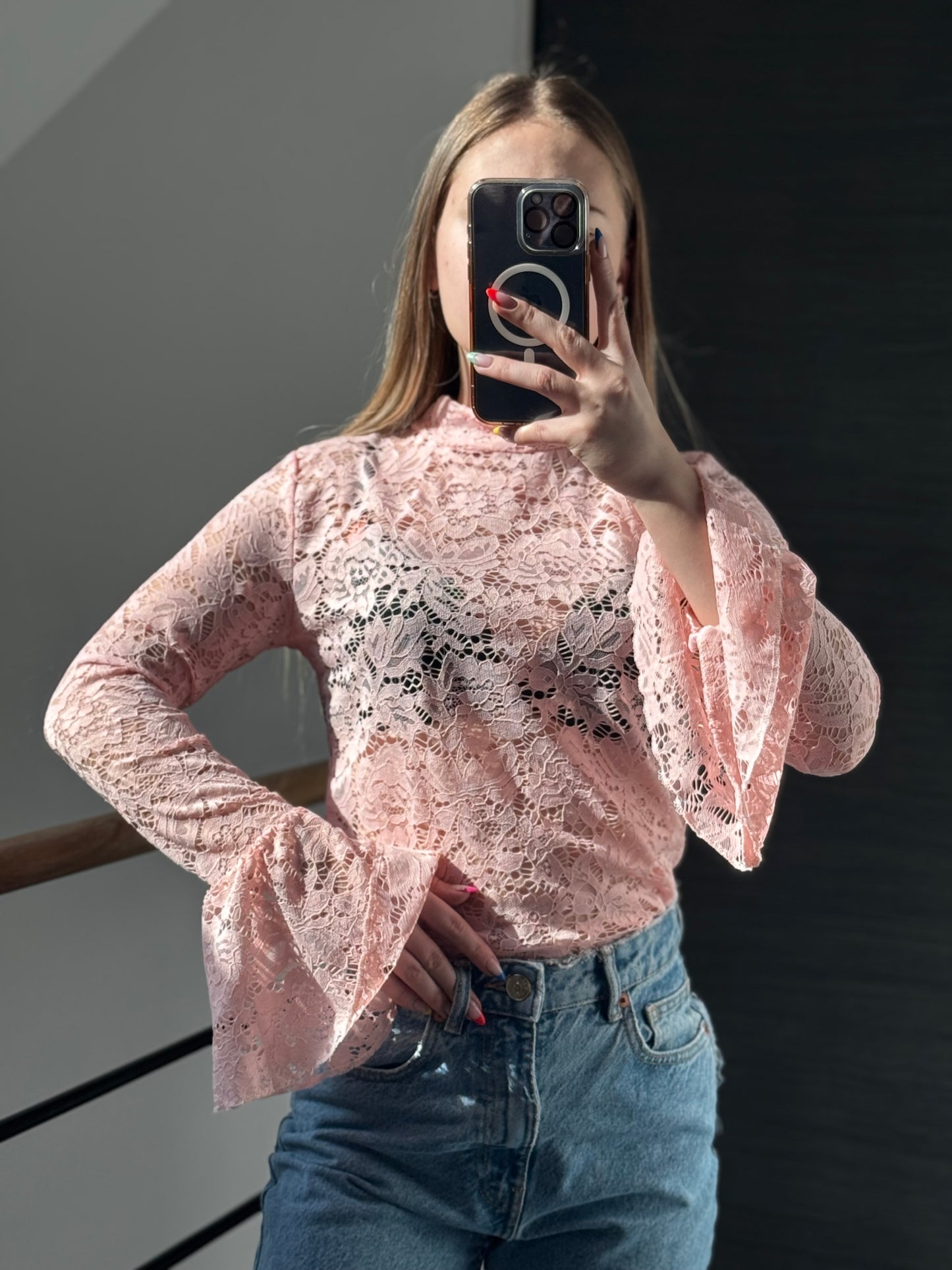 T-shirt en dentelle Rose