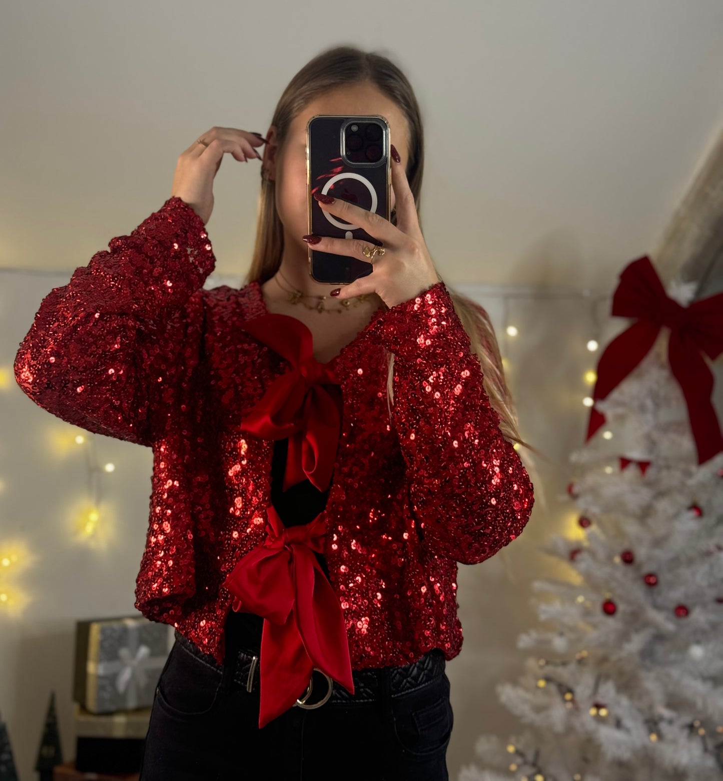 Top à noeud brillant (rouge)