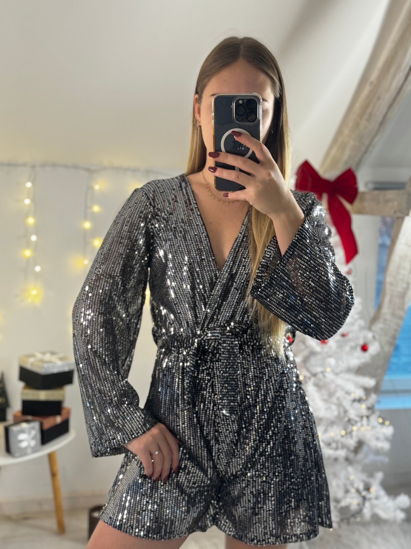 Combi-short à sequin argenté