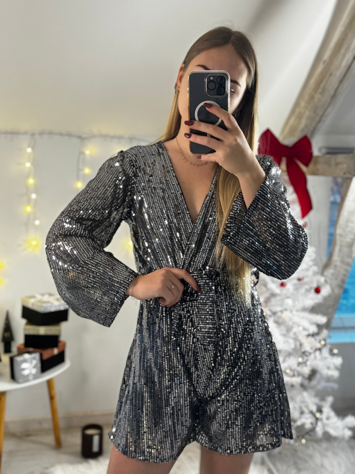 Combi-short à sequin argenté