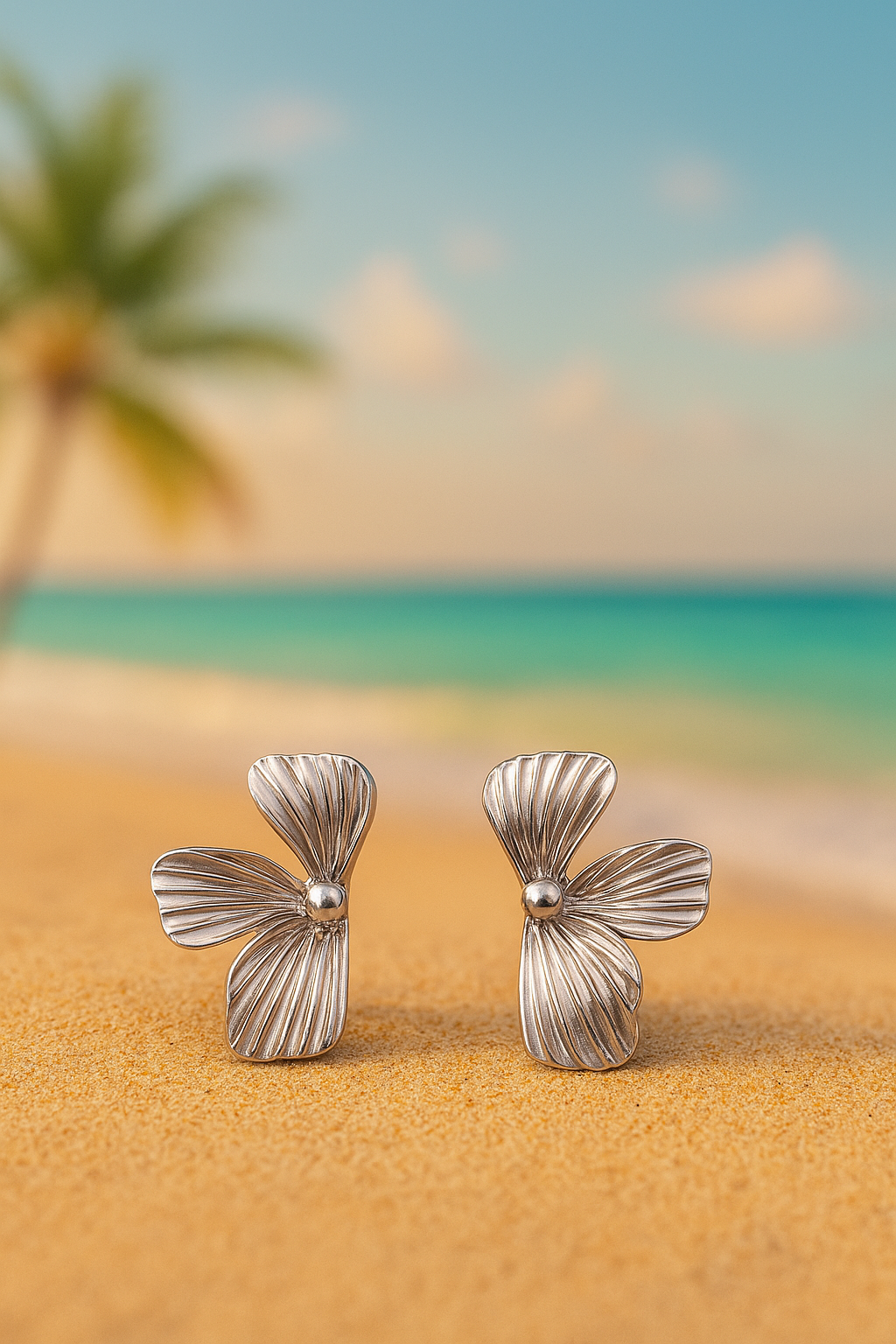 Boucles d'oreilles demi-fleur en acier inoxydable