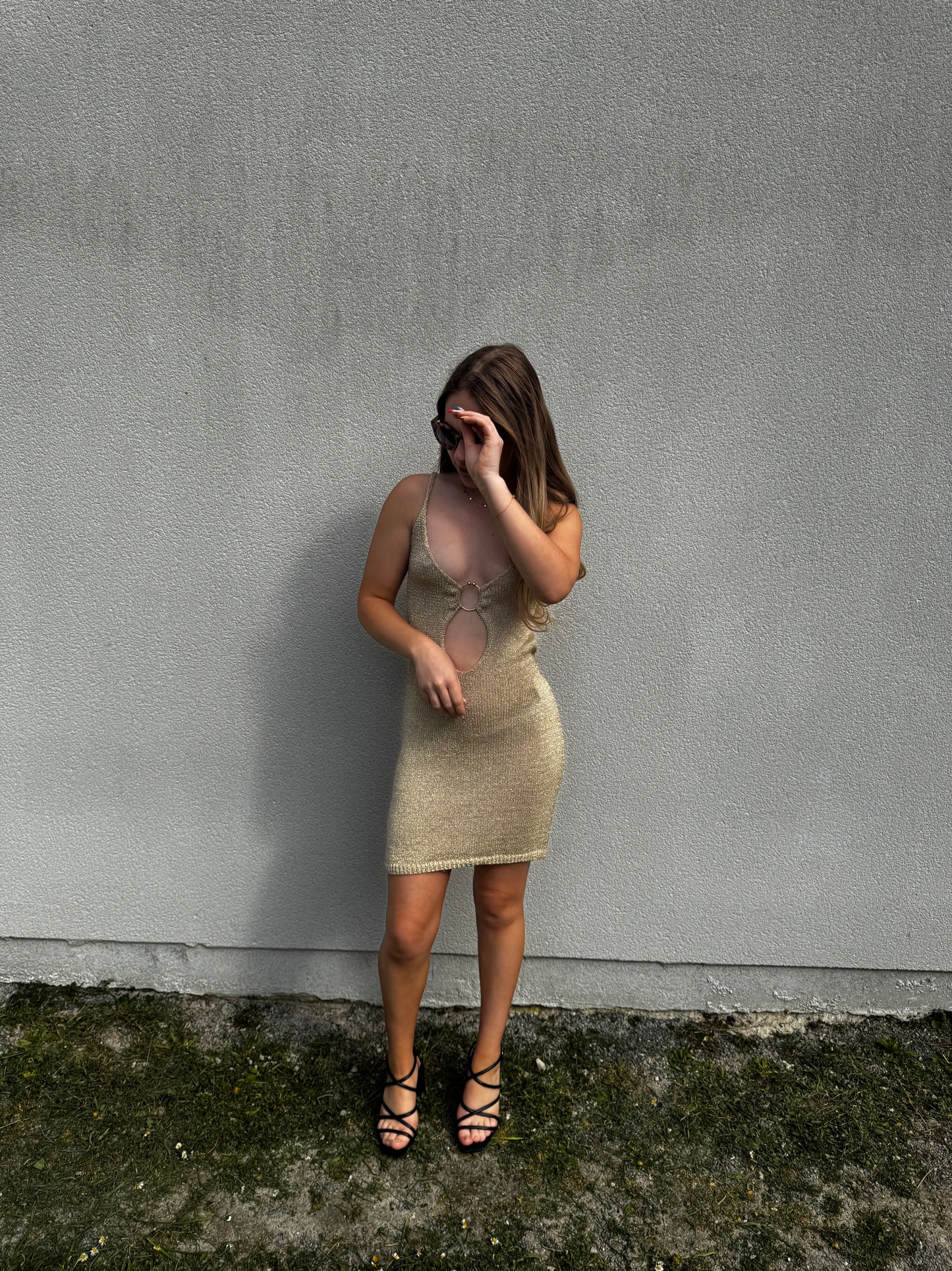 Robe en maille courte doré