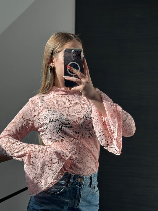T-shirt en dentelle Rose