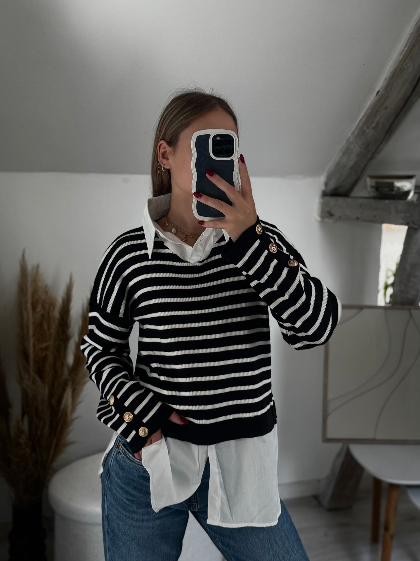 Pull à rayure avec chemise