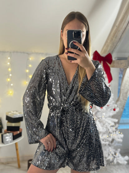 Combi-short à sequin argenté