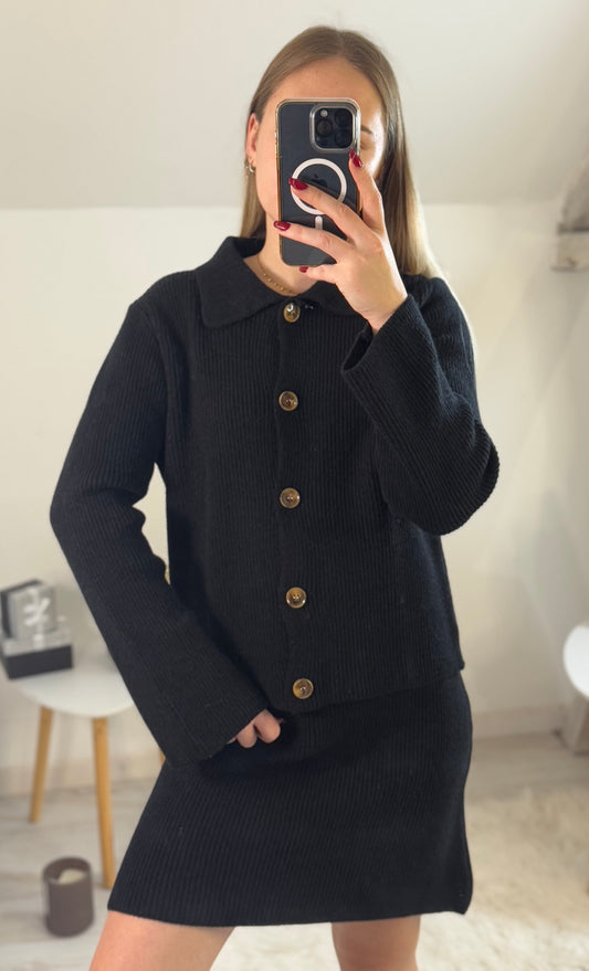 Ensemble maille de Gilet et Jupe noir