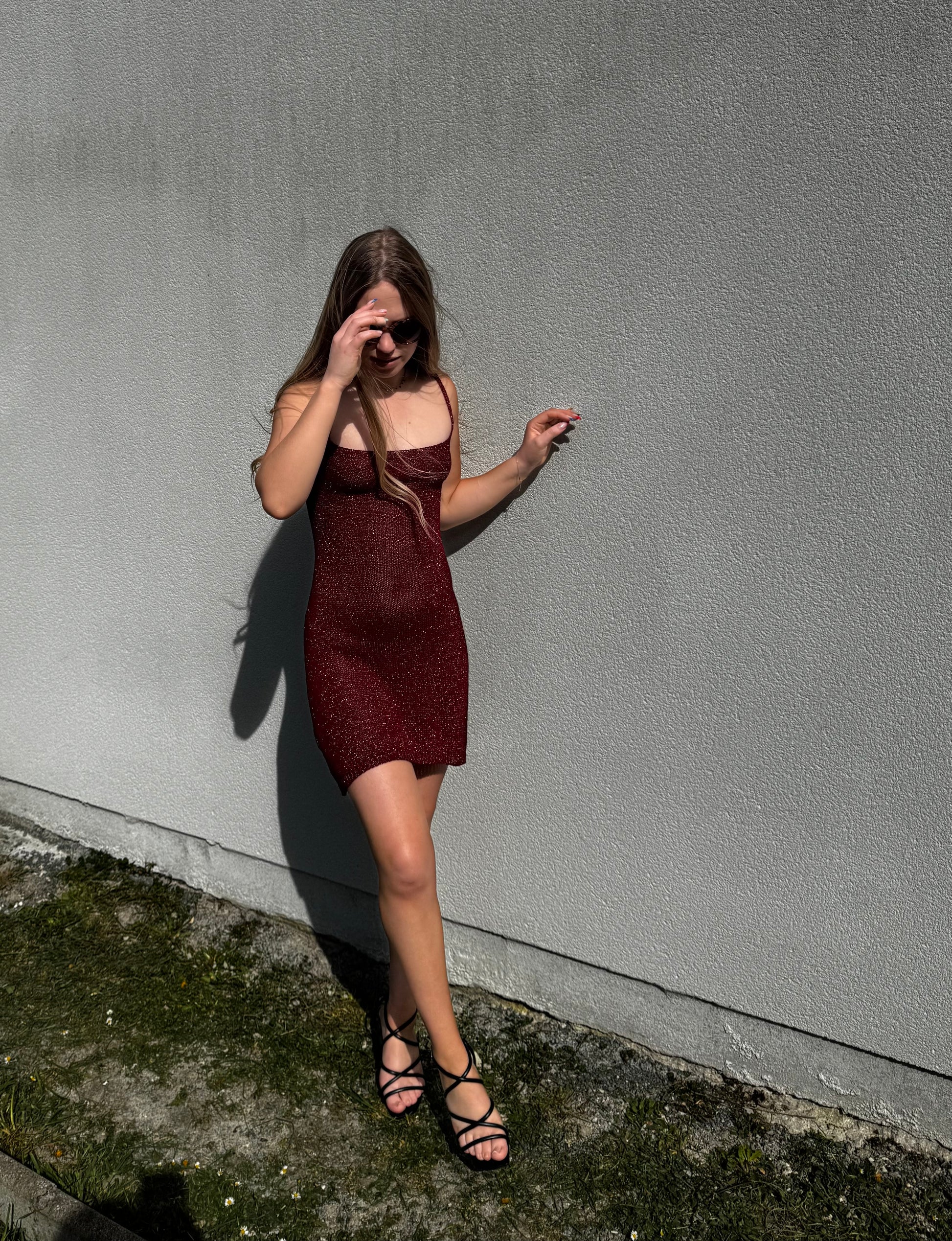 Robe en maille courte bordeaux
